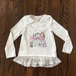 Cynthia Rowley Girls M (7/8) White Long-Sleeved Embellished Tee w/Lace Hem -EUC!